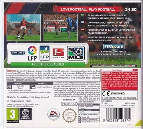 Fifa 12 - Nintendo 3DS Spil - (A Grade) (Genbrug)